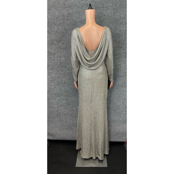 Eliza J Women's Sz 10 Silver Champagne Metallic Long Sleeve Draped Back Rushed. - Picture 10 of 12